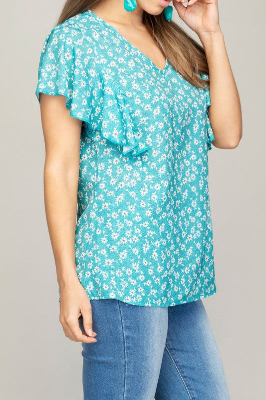 V neck top with wing sleeve