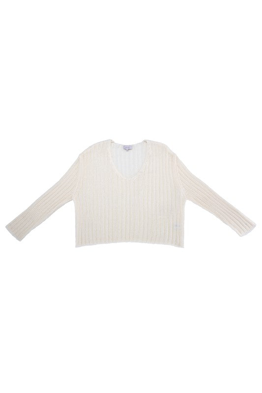 Variegated rib V neck sweater - ShopModernEmporium