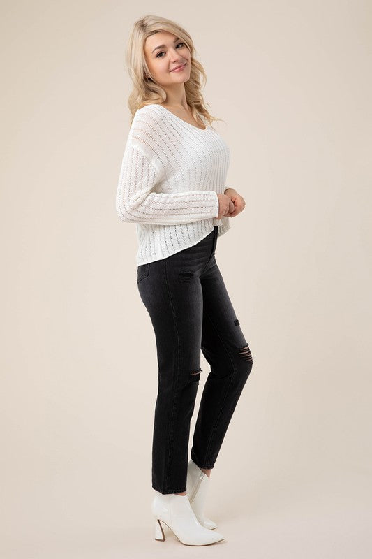 Variegated rib V neck sweater - ShopModernEmporium