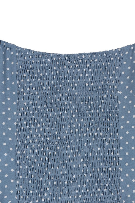 Ruched polka dot crop top with puff sleeves - ShopModernEmporium