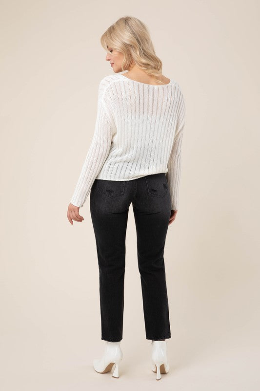 Variegated rib V neck sweater - ShopModernEmporium