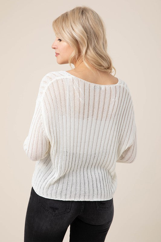 Variegated rib V neck sweater - ShopModernEmporium