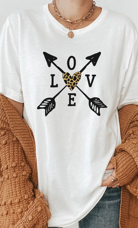 Love Metallic Leopard Heart Arrows Graphic Tee - ShopModernEmporium