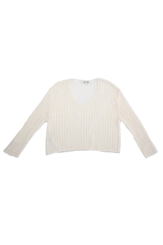 Variegated rib V neck sweater - ShopModernEmporium